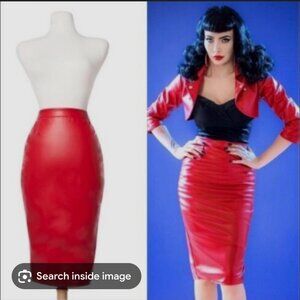 Faux Leather Cherry Red Pencil Skirt